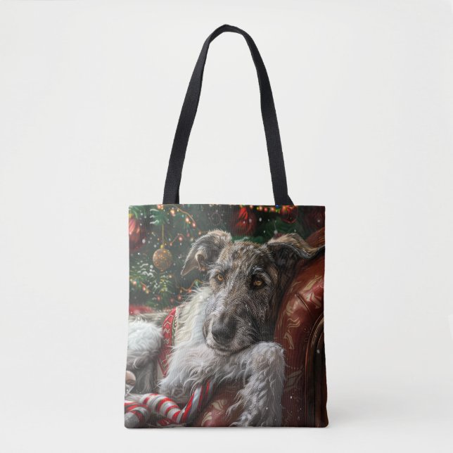 Bolsa Tote Wolf Hound Dog Natal Festivo (Frente)
