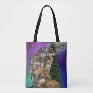 Bolsa Tote Wolf Howling na Lua