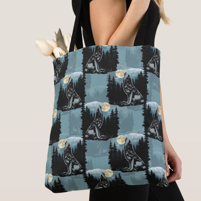 Bolsa Tote Wolf Howling Na Moon Pattern Design (Criador carregado)