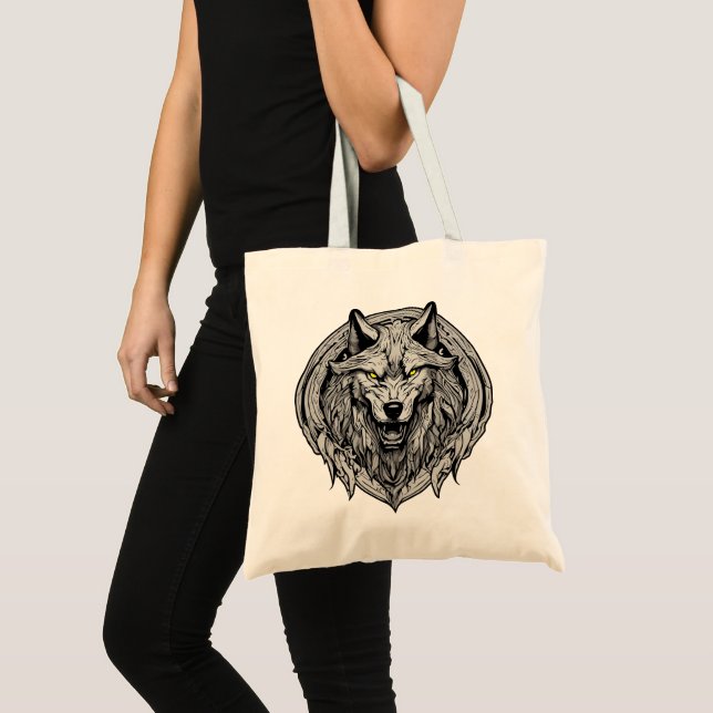 Bolsa Tote Wolf Mandala feroz: Símbolo da Força (Frente (produto))