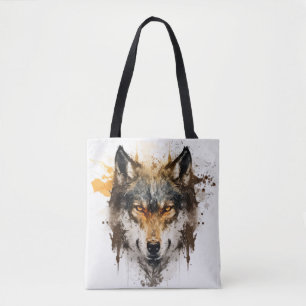 Bolsa Tote Wolf Portrait Animal Painting Willife Outdoor