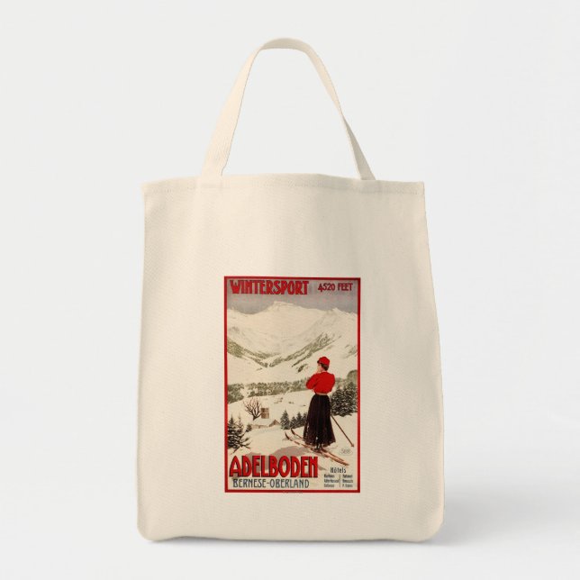 Bolsa Tote Woman Skier Overlook Adelboden Poster (Frente)
