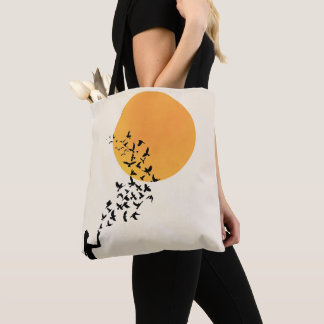 Bolsa Tote Women, Sun & Flying Birds Silhouette Minimalist