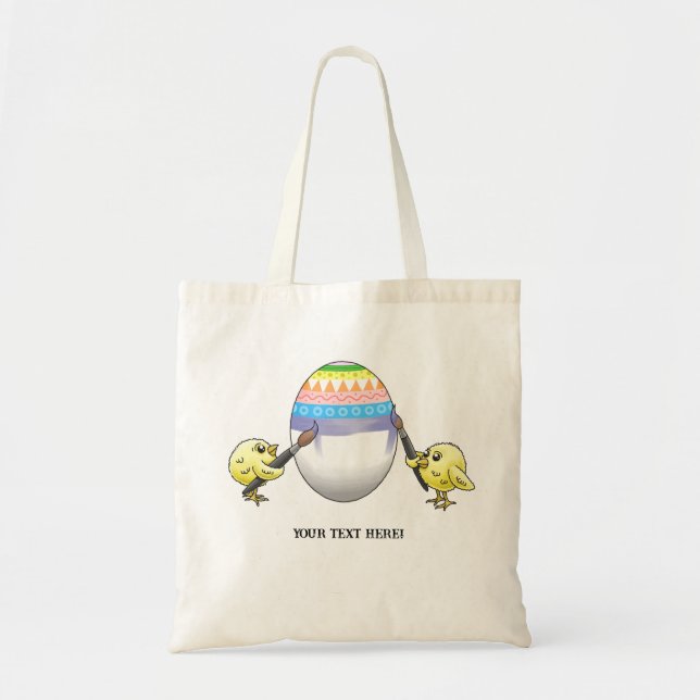 Bolsa Tote Wonderful Chicks painting a colorful Easter egg (Frente)