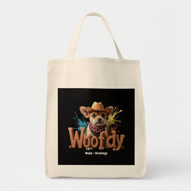 Bolsa Tote Woofdy Funny Western Cowboy Dog no Texas (Frente)