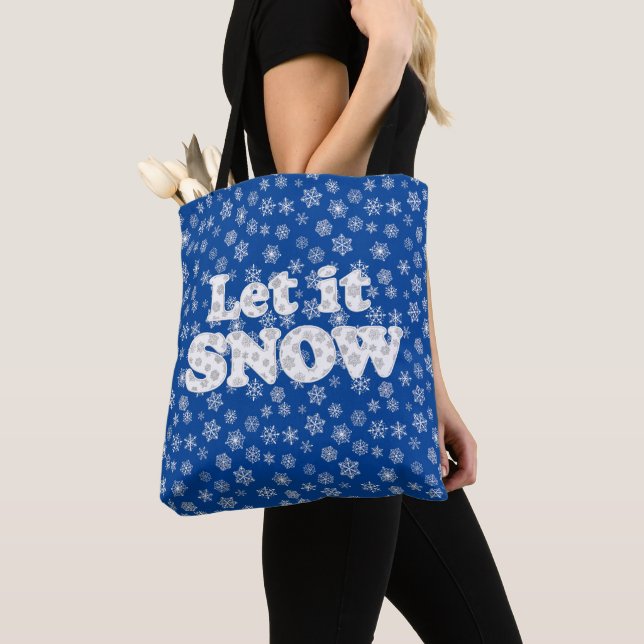 Bolsa Tote Word Art - Deixe-o nevar com fundo de neve (Close Up)