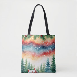 Bolsa Tote Wreath Token Bag de Natal com Aquarela