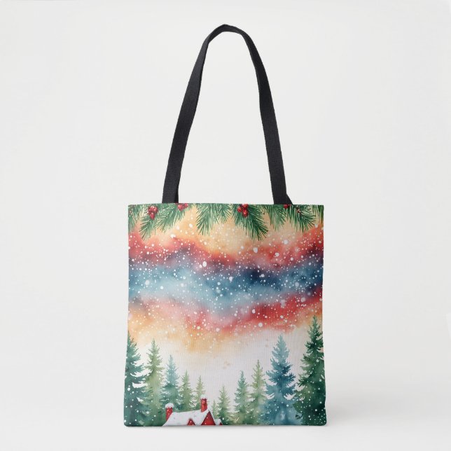 Bolsa Tote Wreath Token Bag de Natal com Aquarela (Frente)