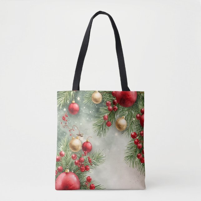 Bolsa Tote Wreath Token Bag de Natal com Aquarela (Frente)