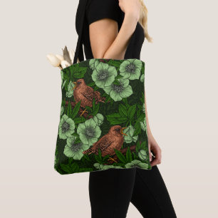 Bolsa Tote Wren e hellebord em verde escuro
