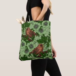 Bolsa Tote Wren e hellebord, verde-claro