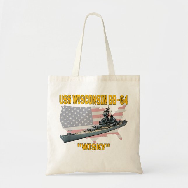 Bolsa Tote WW2 Ship & Korea War Battleship USS Wisconsin BB- (Frente)