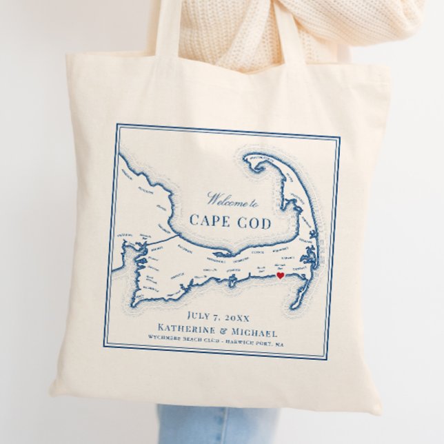 Bolsa Tote Wychmere Harwich Port MÃE Weding Favor Bem-vindo (Custom Wedding Favor Tote Bag with Harwich Port MA Map for an elegant blue Wychmere Beach Club)