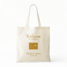 Wyoming Wedding Welcome Bag com Mapa, Dourado