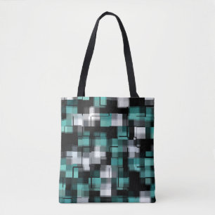 Bolsa Tote Xadrez Abstrato azul-verde-azul-tênue