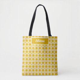 Bolsa Tote Xadrez Amarelo Mostarda Trevo de Três Folhas Cor R