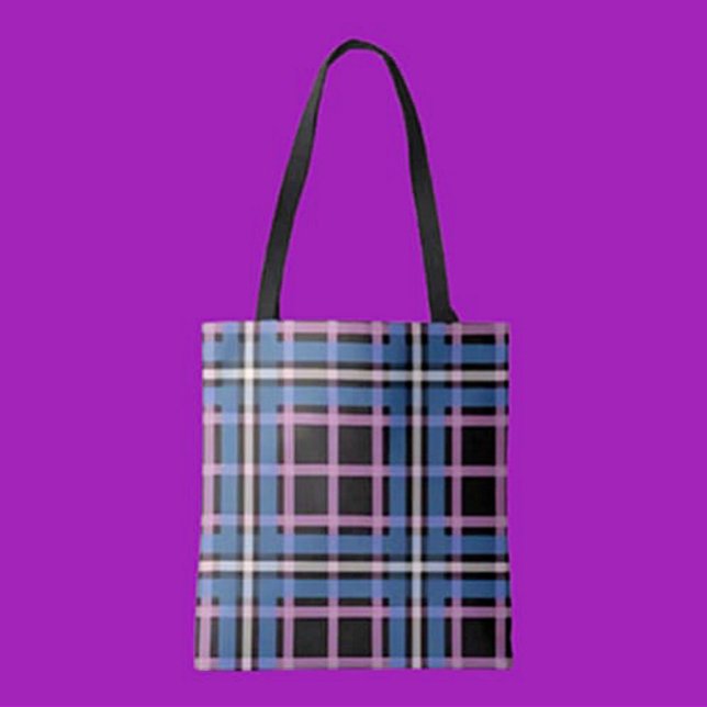 Bolsa Tote Xadrez Azul Ousado e Lavanda (Criador carregado)