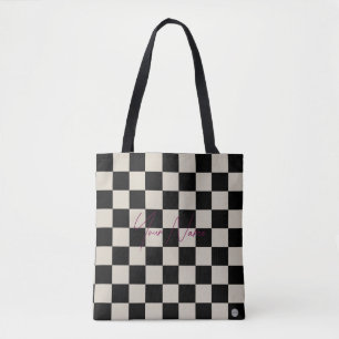 Bolsa Tote Xadrez Bege e Preto HAMbWG