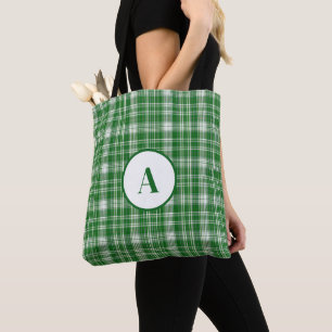 Bolsa Tote Xadrez branca e verde moderna