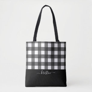 Bolsa Tote Xadrez Branca Negra Personalizada Elegante