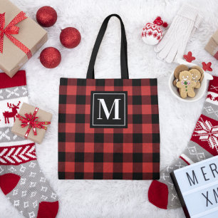 Bolsa Tote Xadrez Búfalo Vermelho e Preto com Monograma Perso