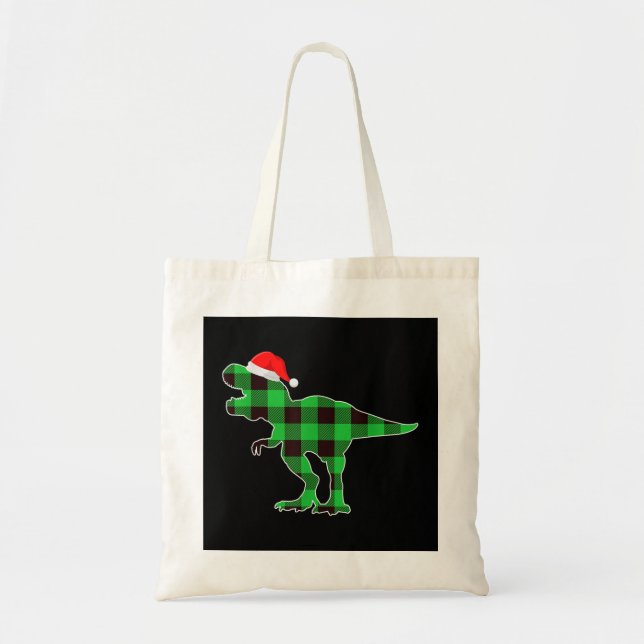 Bolsa Tote Xadrez Buffalo Dinossauro Verde Rex Engraçado Nata (Frente)