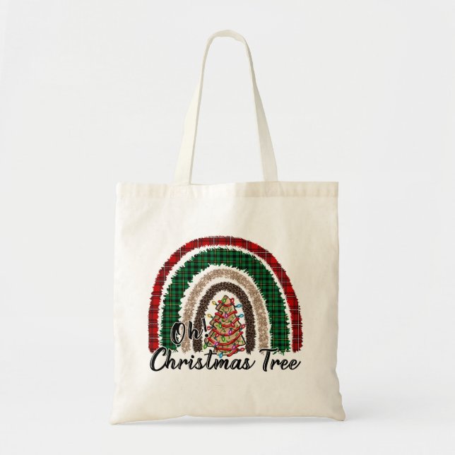 Bolsa Tote Xadrez Buffalo e Impressão do Leopardo Arco-Íris ( (Frente)
