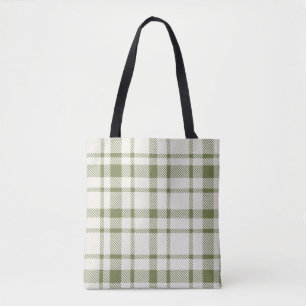 Bolsa Tote Xadrez Clássica Tartan Pattern-Olive Green & Cream
