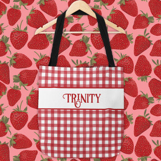 Bolsa Tote Xadrez Clássica Vermelha e Branco Gingham Personal