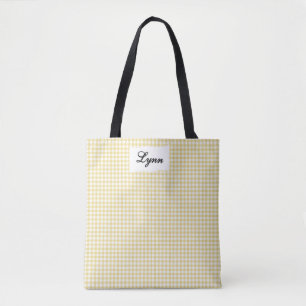 Bolsa Tote Xadrez Clássico Amarelo e Branco Nome Personaliz