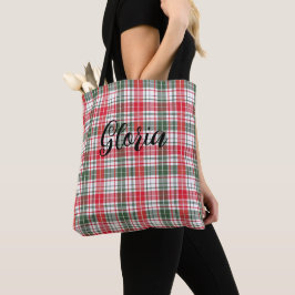 Bolsa Tote Xadrez Clássico de Inverno Tartan Nome Personaliza