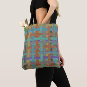 Bolsa Tote "xadrez" colorida da vovó, com aspecto canvas