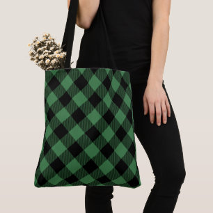 Bolsa Tote Xadrez de Búfalos Verde/Preto