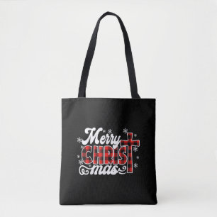 Bolsa Tote Xadrez de Buffalo Vermelho Cruzando Feliz Natal Xm