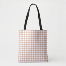 Bolsa Tote Xadrez de Gingham em Cor Retro de Pêssego