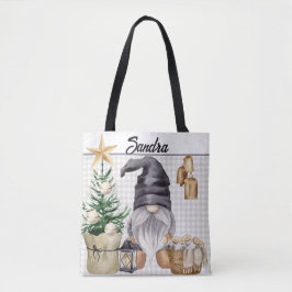 Bolsa Tote Xadrez de Gnomo de Aquarela de Natal Personalizado