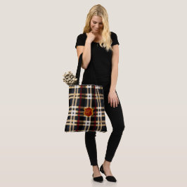Bolsa Tote Xadrez de monograma clássico vermelho e bege preto