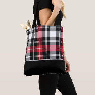Bolsa Tote Xadrez de Tartan preto, branco e vermelho