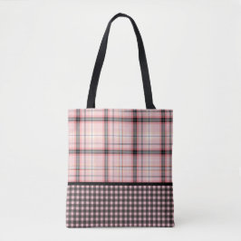 Bolsa Tote Xadrez de Tartan rosa, cor-de-rosa, cor-de-rosa, p