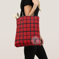 Xadrez de Tartan vermelha e preta Monogrammed