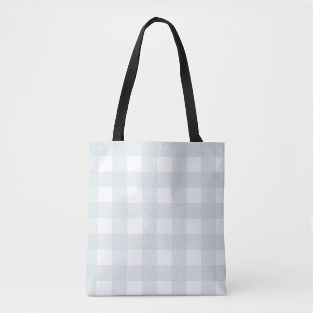 Bolsa Tote Xadrez De Verificação De Gingham Azul Luz Azul De  (Frente)
