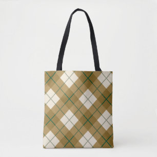 Bolsa Tote Xadrez diagonal no ouro com listra verde