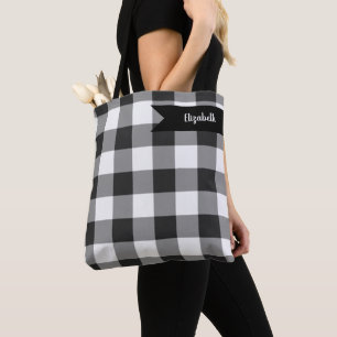Bolsa Tote Xadrez do Buffalo Check White e Black Squares