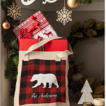 Bolsa Tote Xadrez e Urso de Buffalo Vermelho | Presente de no<br><div class="desc">Xadrez e Urso de Buffalo Vermelho | Presente de nome pessoal</div>