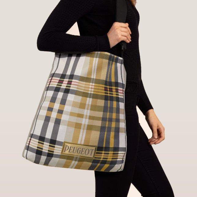 Bolsa Tote Xadrez Elegante Personalizada Tan e Taupe (Close Up)