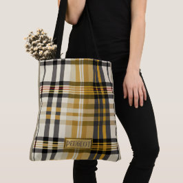 Bolsa Tote Xadrez Elegante Personalizada Tan e Taupe