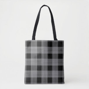 Bolsa Tote Xadrez escocês preto e branco