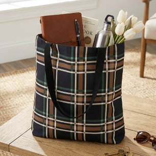 Bolsa Tote Xadrez Escocês Preto e Marrom Clássico Heritage