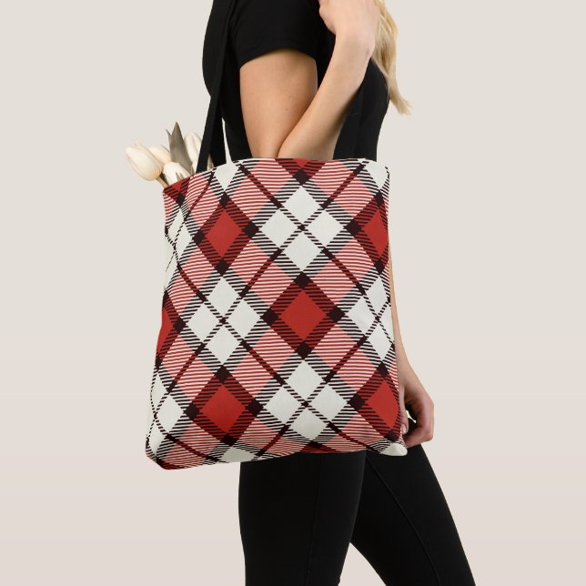 Bolsa Tote Xadrez Escocês Vermelho Clássico (Close Up)
