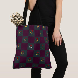 Bolsa Tote Xadrez Floral Chic Moderno 